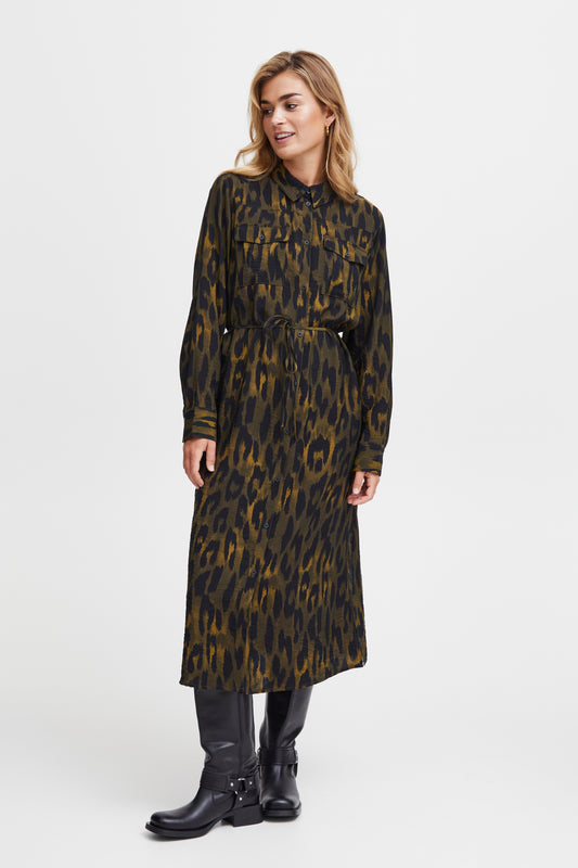 Fransa Animal Print Shirt Dress