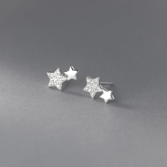 Star duo earring in sterling silver