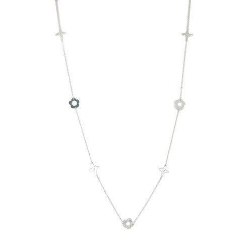 Silver Chain With Flowers And Stars Necklace