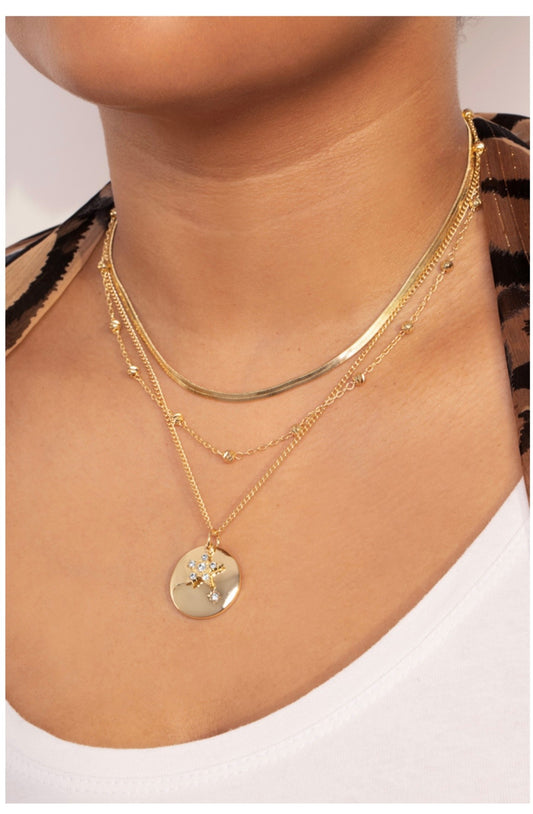 Gold Sparkly Disc Layer Necklace