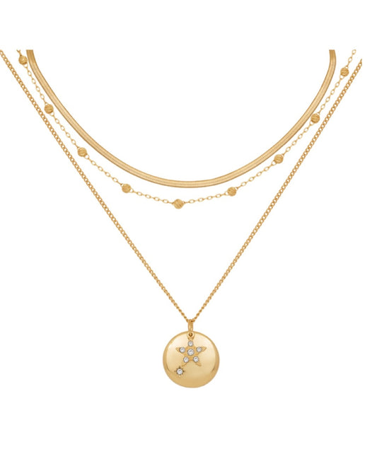 Gold Sparkly Disc Layer Necklace