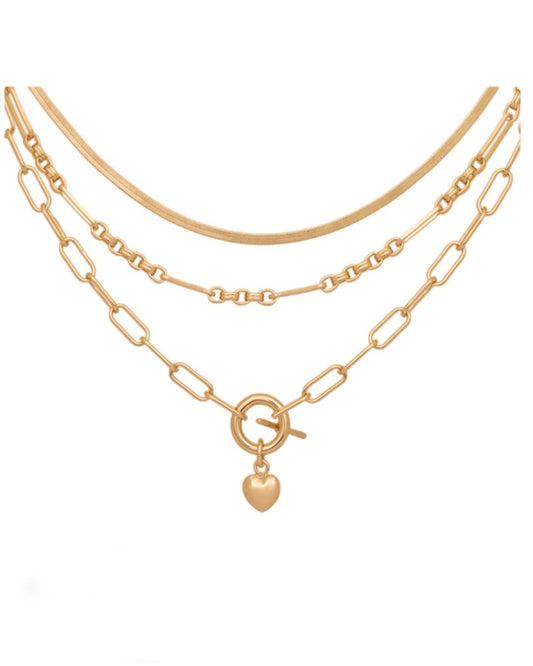 Gold Chunky Layered Hoop & Bar Heart Necklace