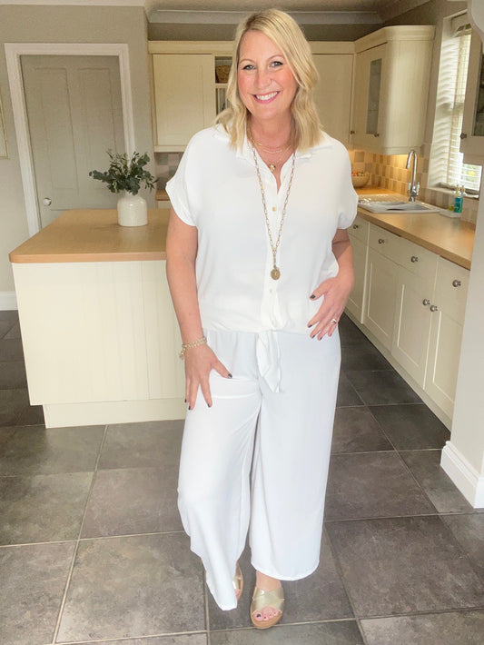 2 piece trouser set in off white