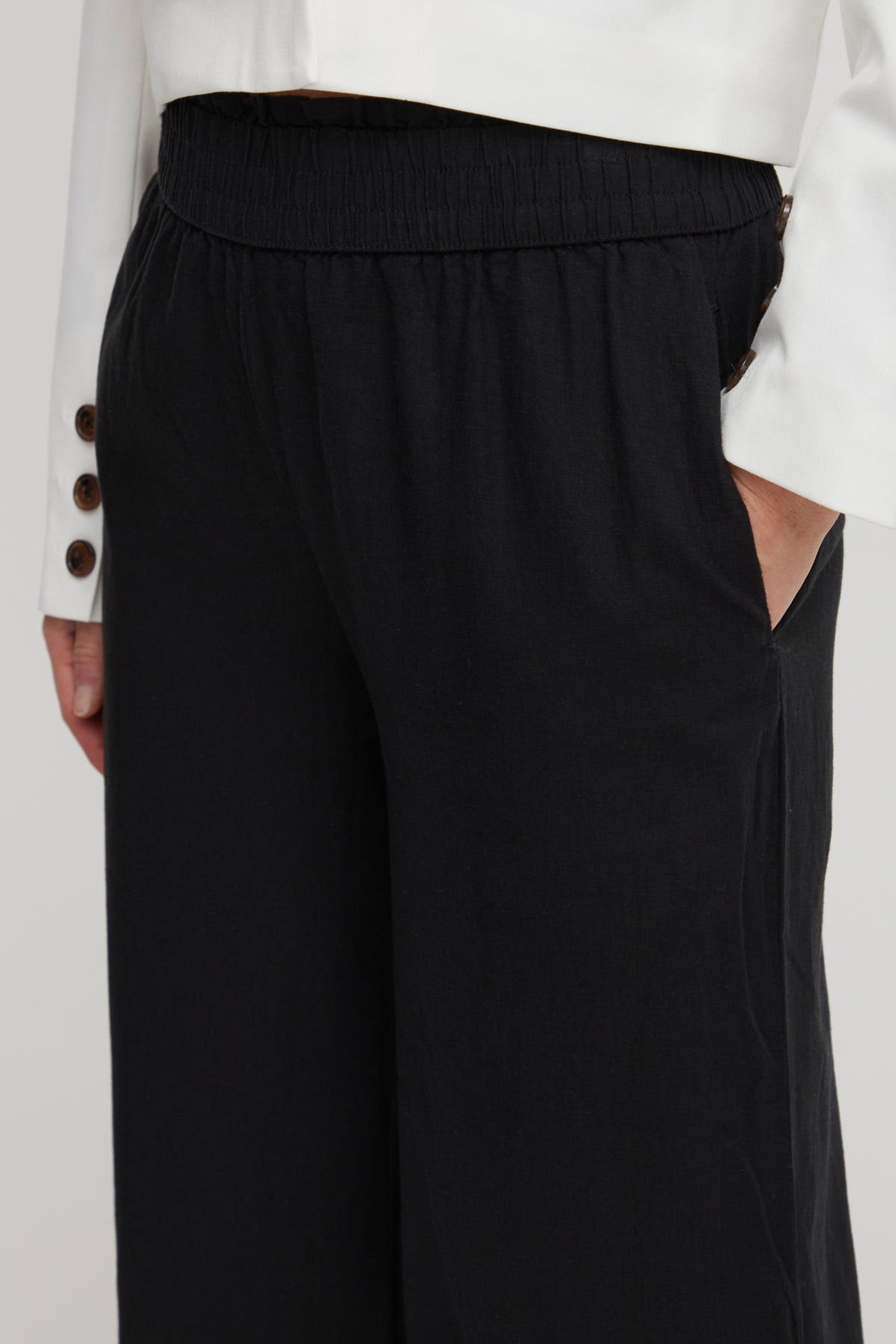 B Young Black Linen Wide Leg Trousers