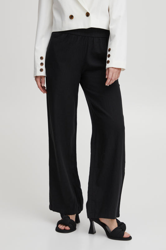 B Young Black Linen Wide Leg Trousers