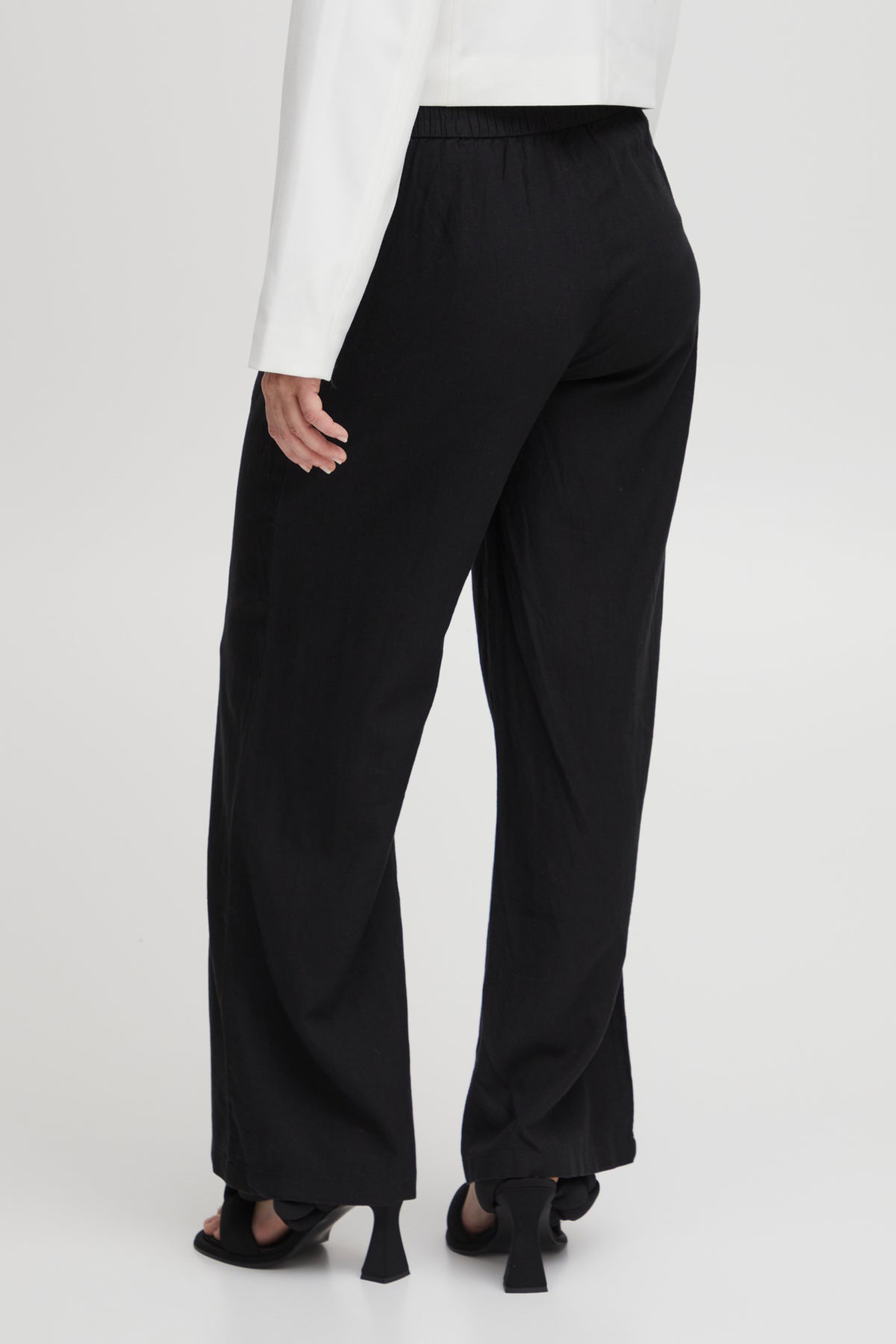 B Young Black Linen Wide Leg Trousers