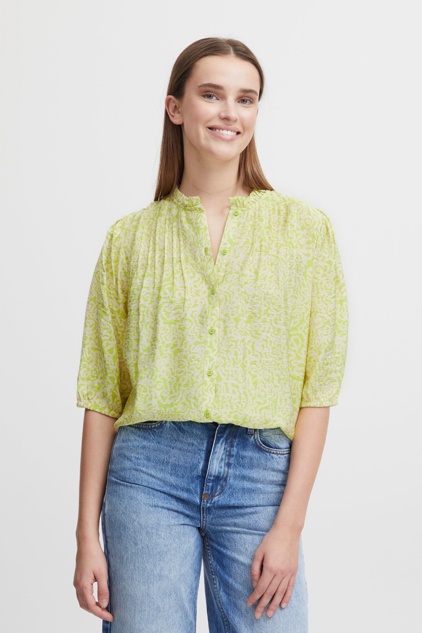 B Young Short Sleeve Lime Print Shirt