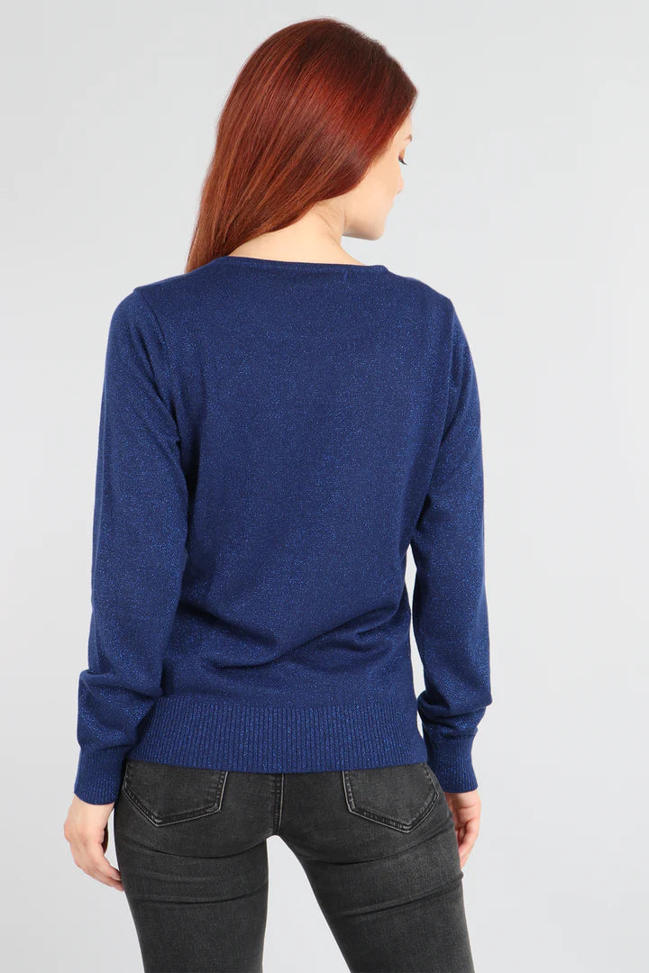 Miss Shorthair Silver Star Detail Lurex Knitted Jumper