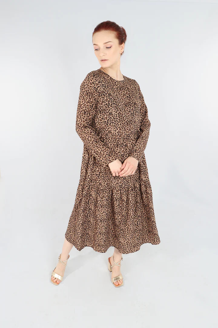 Miss Shorthair Small Leopard Print Tiered Dress