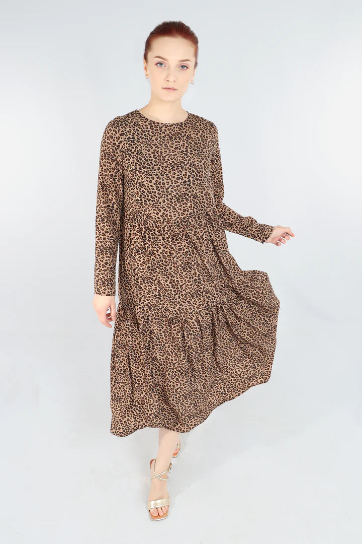 Miss Shorthair Small Leopard Print Tiered Dress