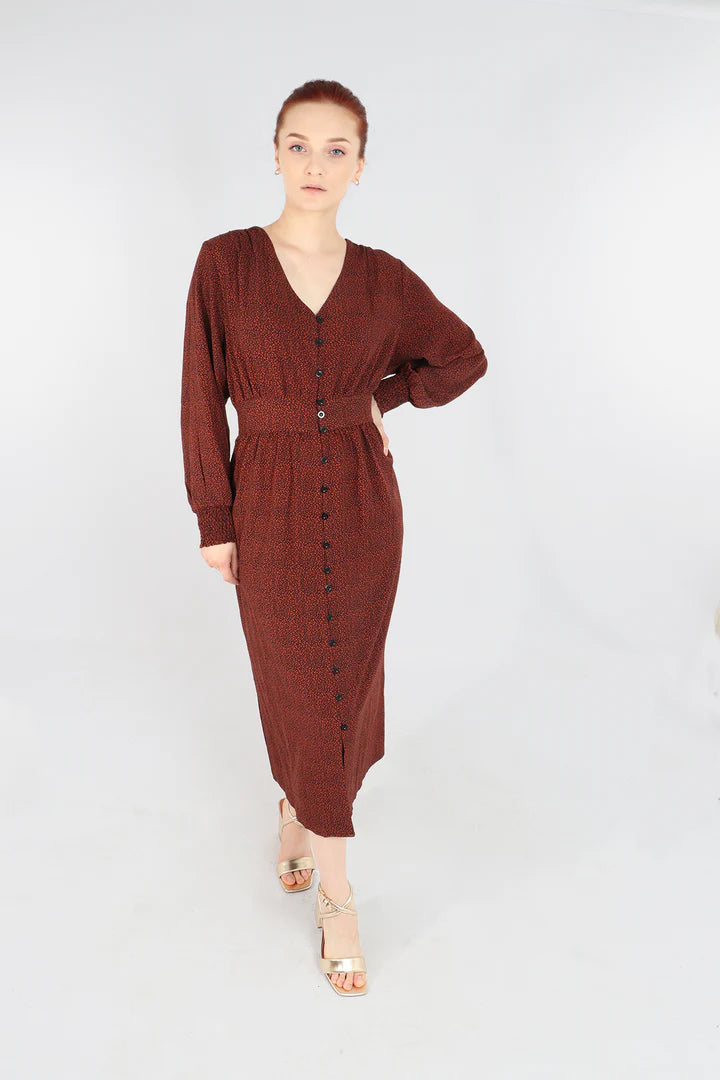 Miss Shorthair Navy Blue Orange Large Leopard Print Tiered Dress