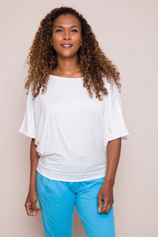 Suzy D Batwing White Jersey Top