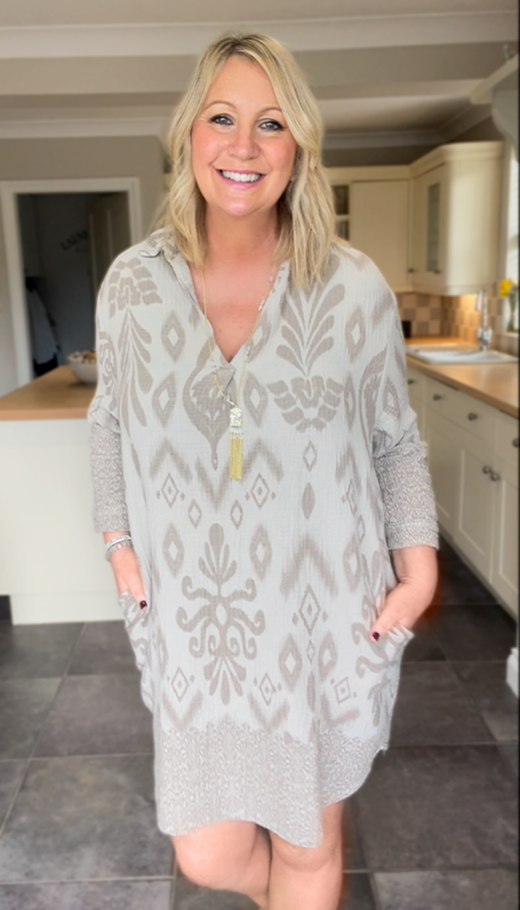 Cotton Tunic Dress with Boho Tribal Print