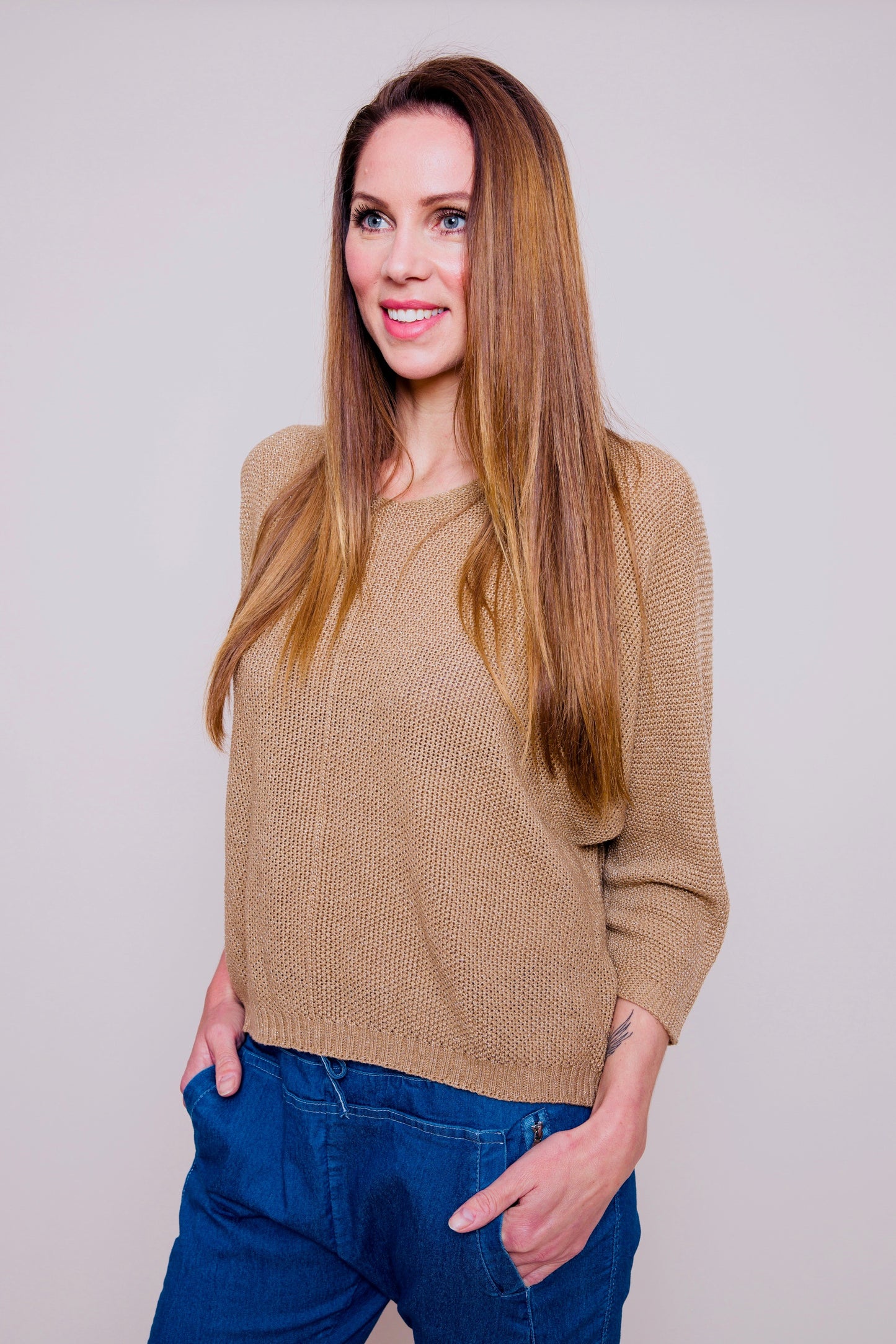 Suzy D Lina Camel Sparkle Knit