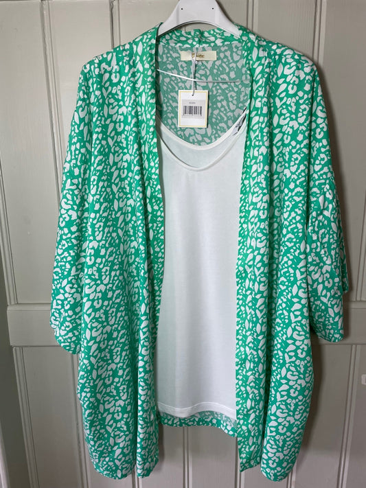 Sarta Green Two Tone Leopard Print Kimono
