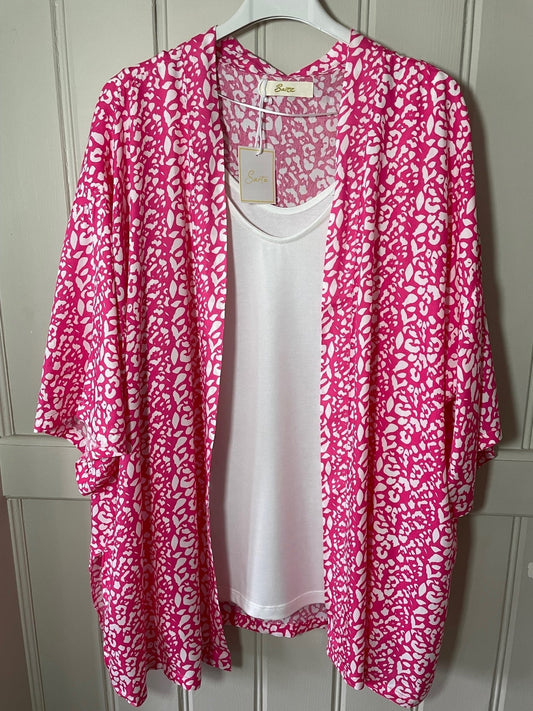 Sarta Pink Two Tone Leopard Print Kimono