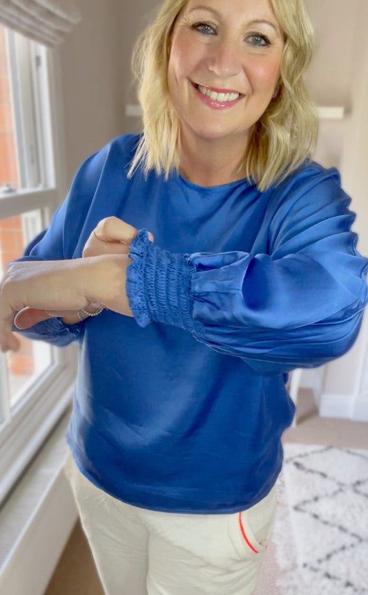 Suzy D Cobalt Blue Satin Top