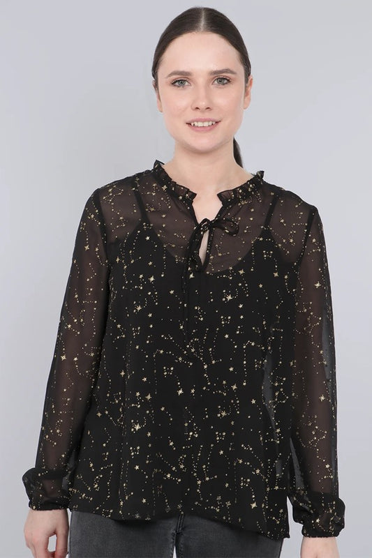 Black and Gold Sheer Star Blouse