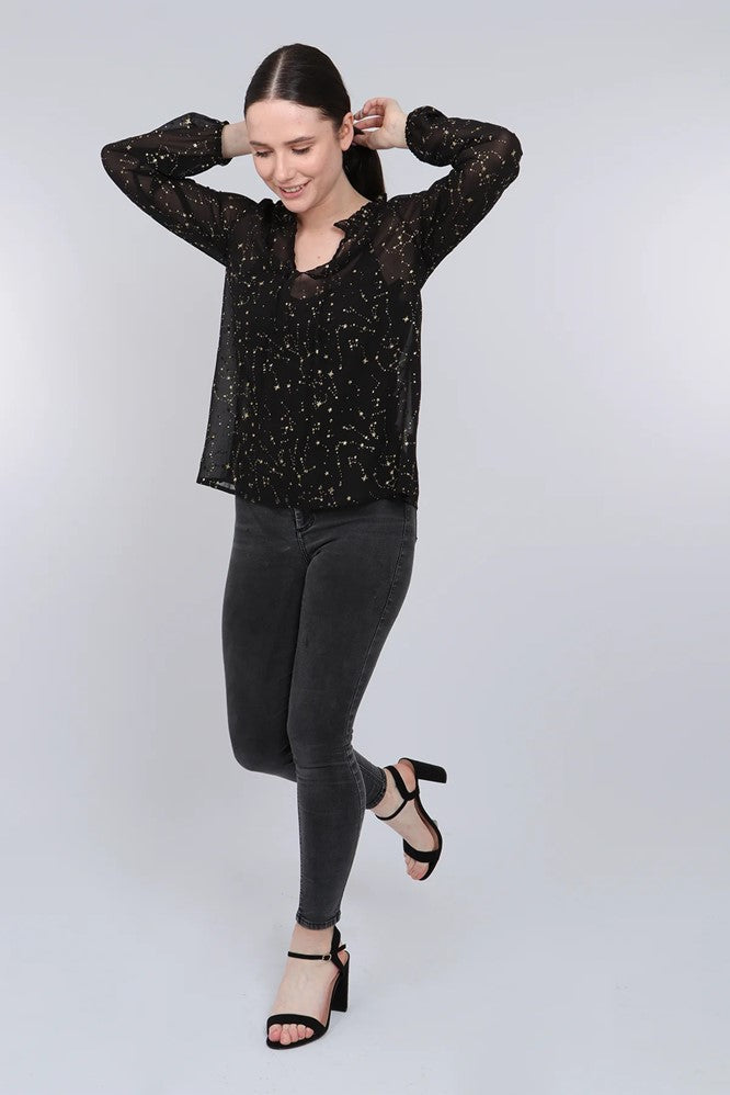 Black and Gold Sheer Star Blouse