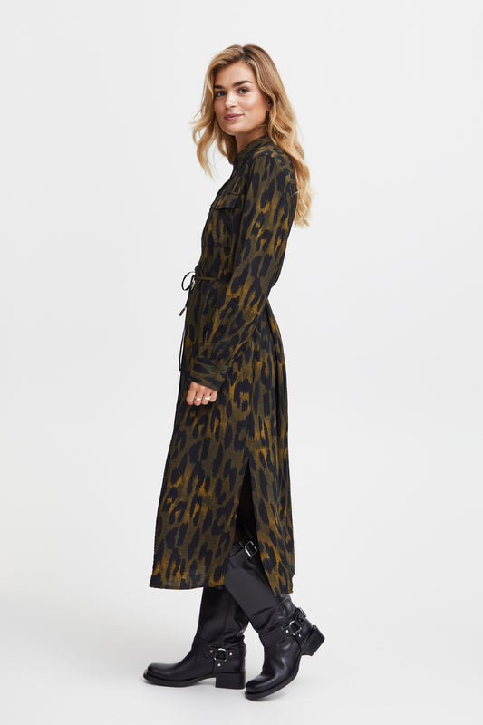 Fransa Animal Print Shirt Dress