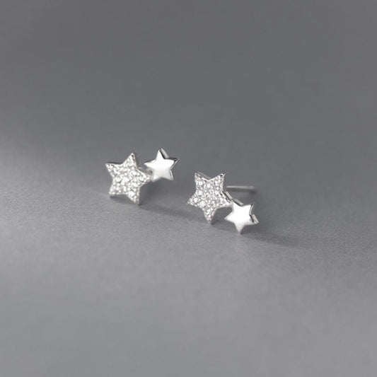 Star duo earring in sterling silver