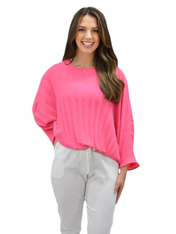 Pink pleated bat wing top