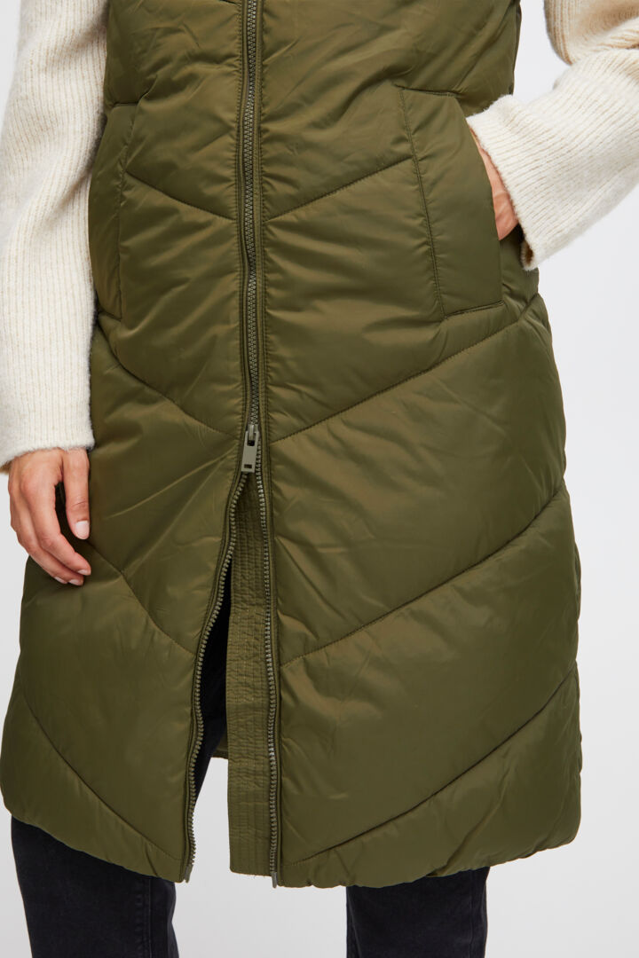 B Young Bomina Long Khaki Puffer Gilet