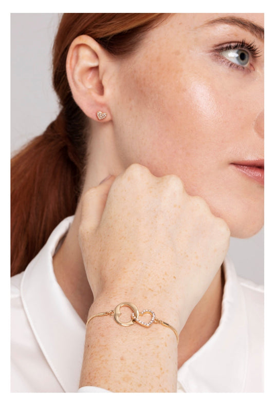 Gold Entwined Sparkly Heart Charm Bracelet & Earring Set