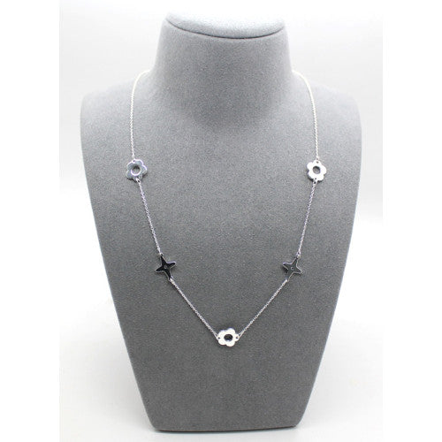 Silver Chain With Flowers And Stars Necklace