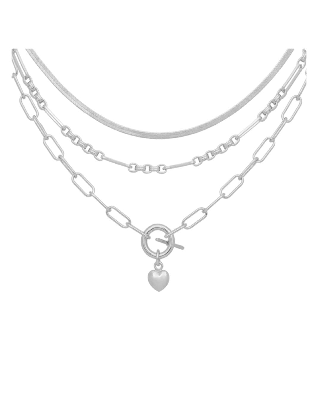 Silver Chunky Layered Hoop & Bar Heart Necklace