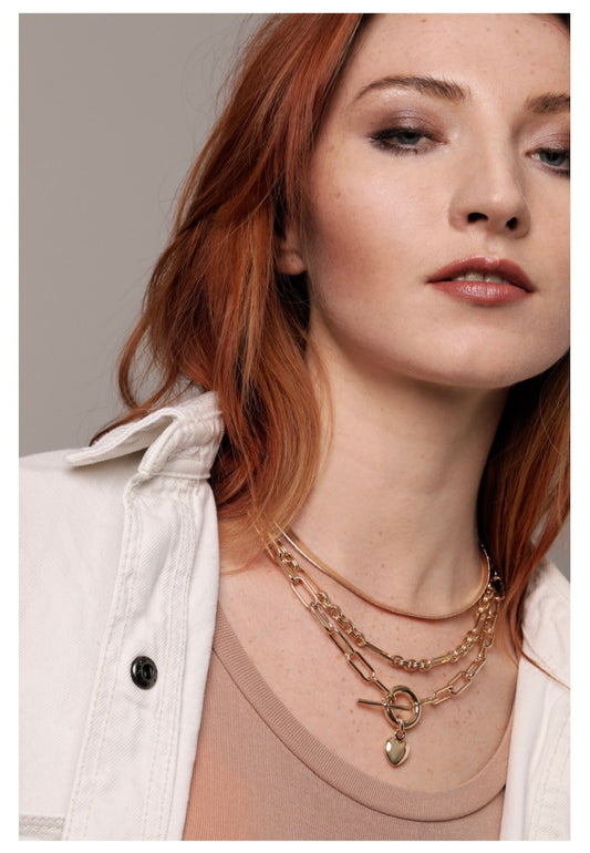 Gold Chunky Layered Hoop & Bar Heart Necklace