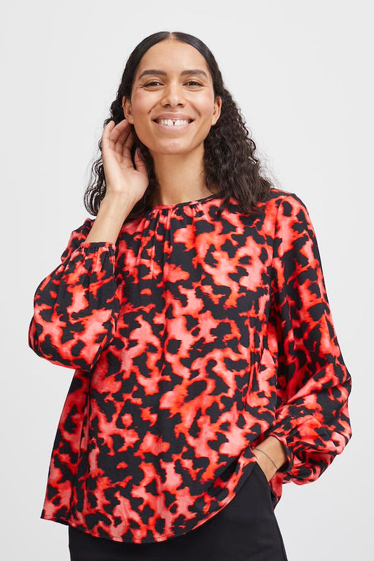 B Young Ibine Red Mix Print Blouse