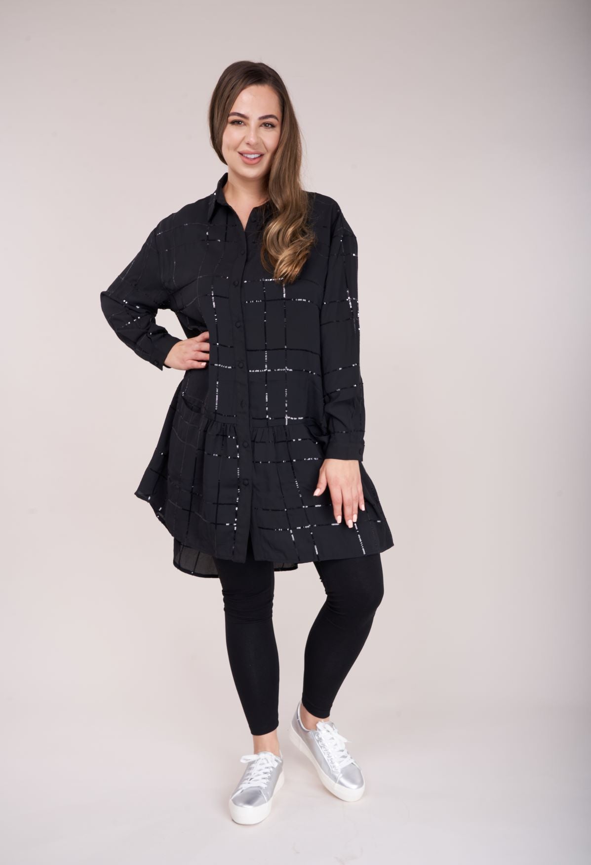 Black Shimmer Tunic Dress