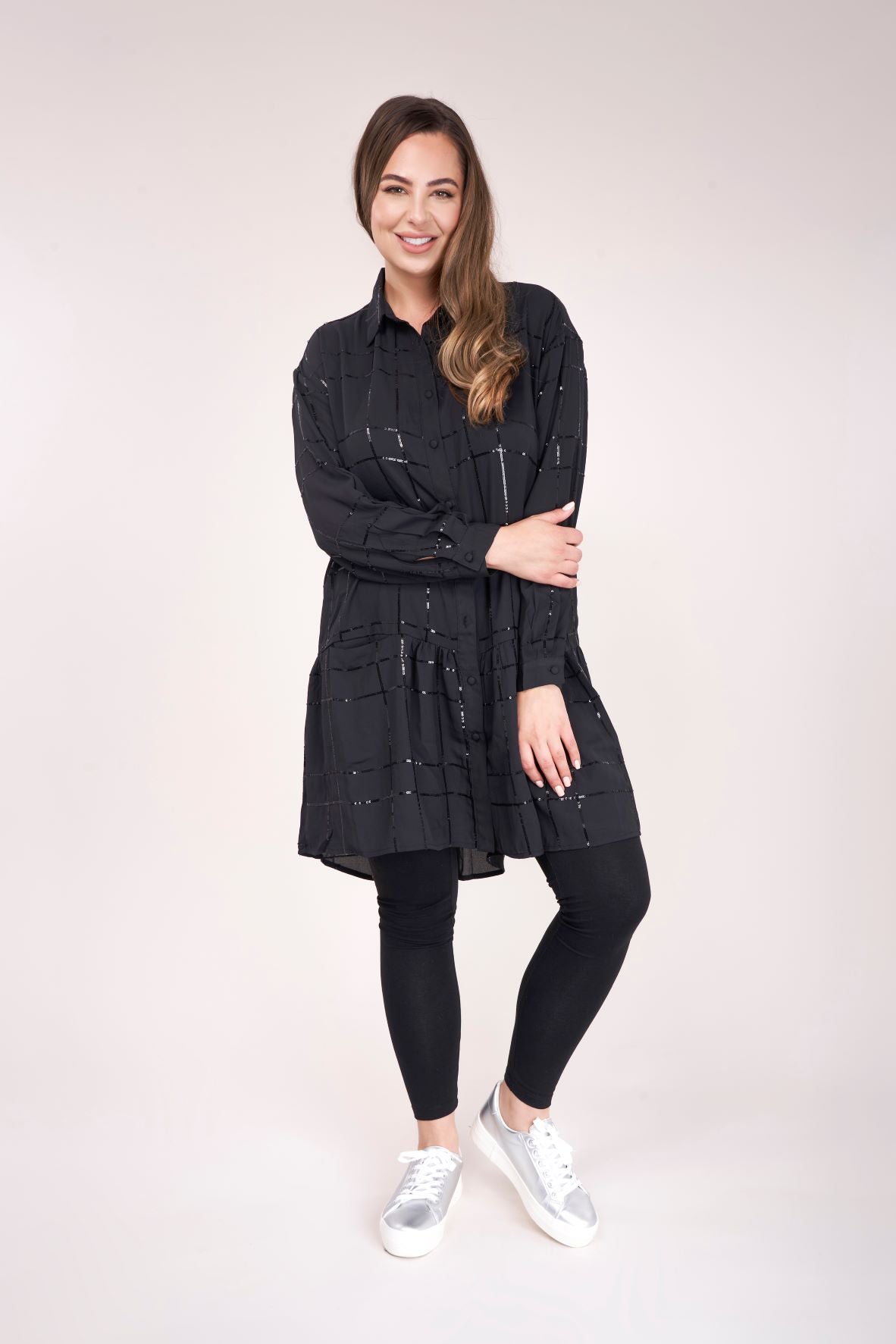 Black Shimmer Tunic Dress