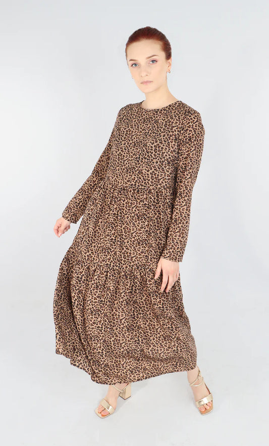 Miss Shorthair Small Leopard Print Tiered Dress