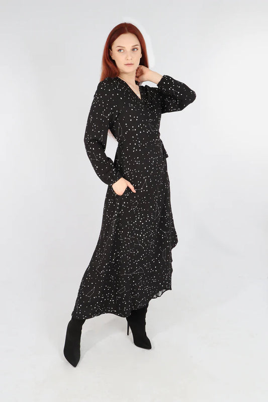 Malissa J Black Constellation Print Wrap Dress