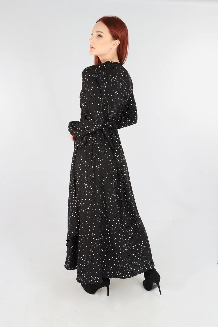 Malissa J Black Constellation Print Wrap Dress