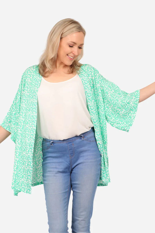 Sarta Green Two Tone Leopard Print Kimono