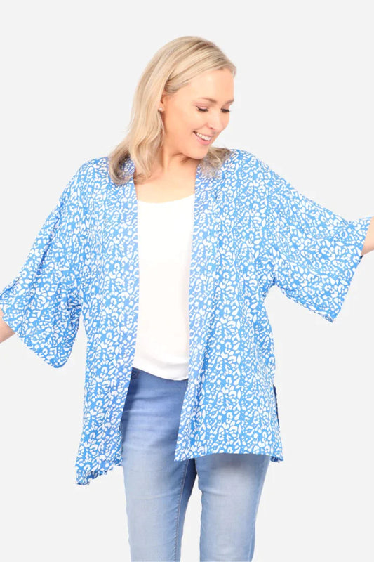 Sarta Blue Two Tone Leopard Print Kimono