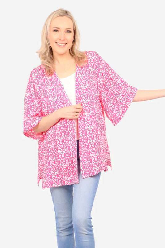 Sarta Pink Two Tone Leopard Print Kimono