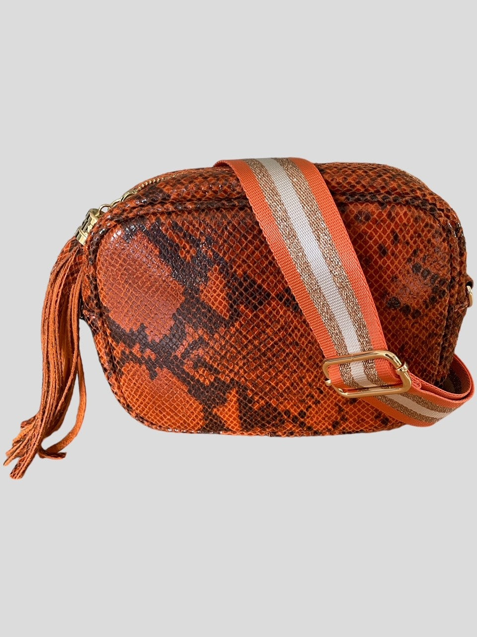 Snakeskin Effect Leather Camera Bag With Extra Strap