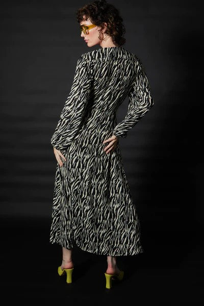 Jayley Black Silk Blend Zebra Print Wrap Dress